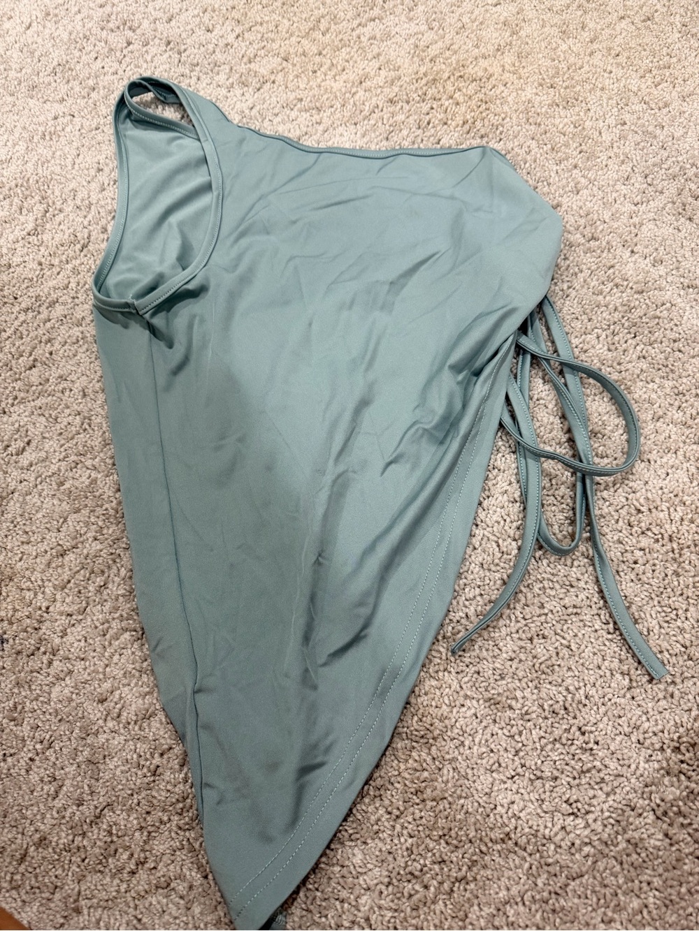 Womens One-Shoulder Ruched Side-Tie Top - Sage Green